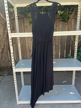 Free People Black Asymmetrical Maxi Dress with Crochet Yoke
